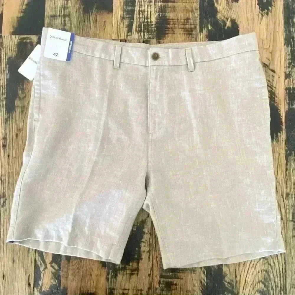 NEW CARIBBEAN Linen Blend Shorts Flax 42” X 9”